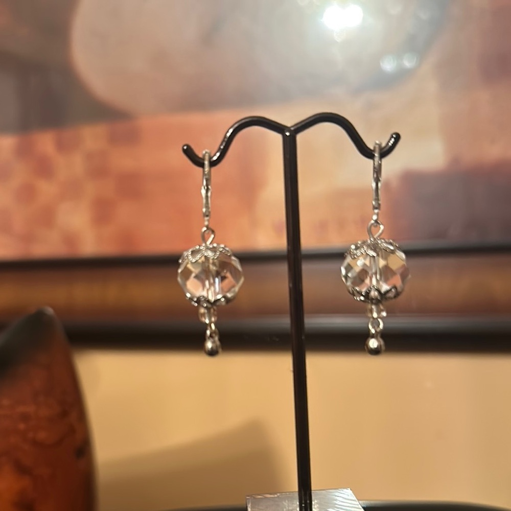 Silver Crystal Cluster Dangle Earrings